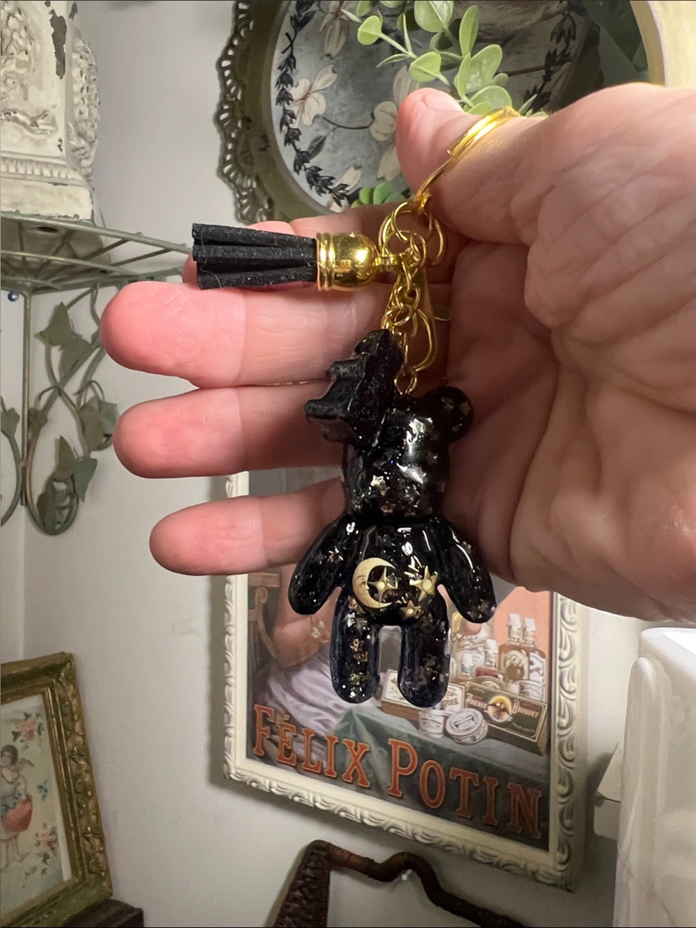 Gold & night sky blue Celestial Bear Keychain Tassel - Picture 3 of 6